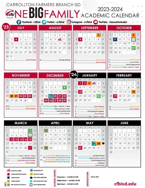 Carrollton-Farmers Branch ISD Calendar 2023-2024 in PDF