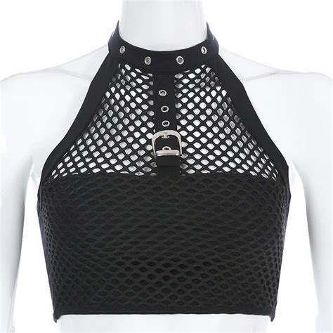 Goth Crop Top With Spikes And Mesh Punk Emo Rock Sexy Crop Etsy