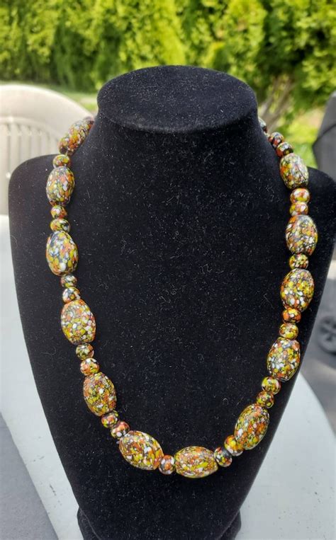 RARE Venetian Murano Millefiori Glass Beads Necklace Gem