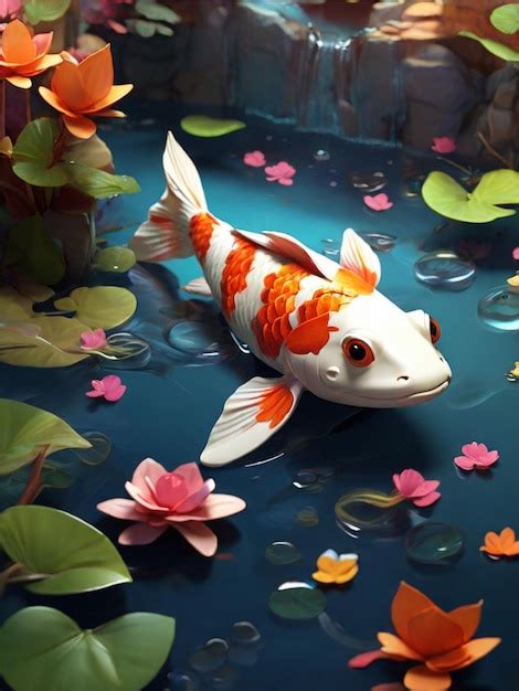 Premium Photo 3D Cute Koi Fish Enjoying Nature