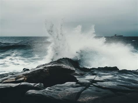 Premium Ai Image Rough Ocean Waves Crashing Against Rocks