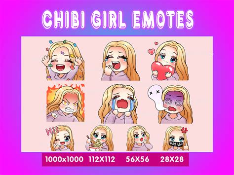 Blonde Hair Girl Emotes For Twitch Or Discord Streamers Chibi Girl Emotes Blonde Hair Girl