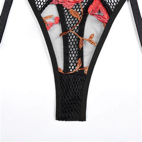 Wholesale Mesh Lingerie Set Female Transparent Women Sexy Flower Embroidered Floral Sexy