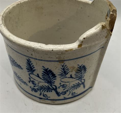 Blue White Salt Glaze Stenciled Stoneware Hanging Salt Box Original