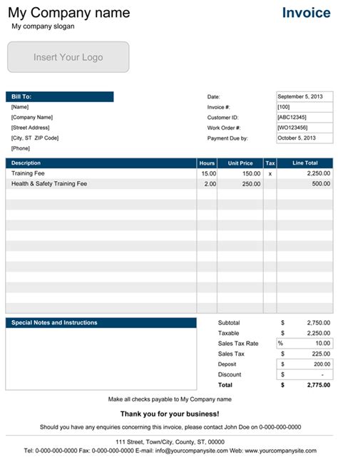 Service Invoice Templates For Excel