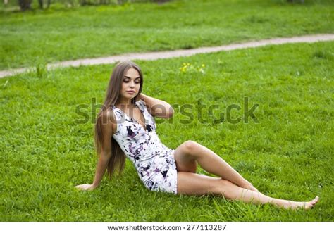 Sexy Brunette Woman Short Dress Sitting Stock Photo 277113287 Shutterstock