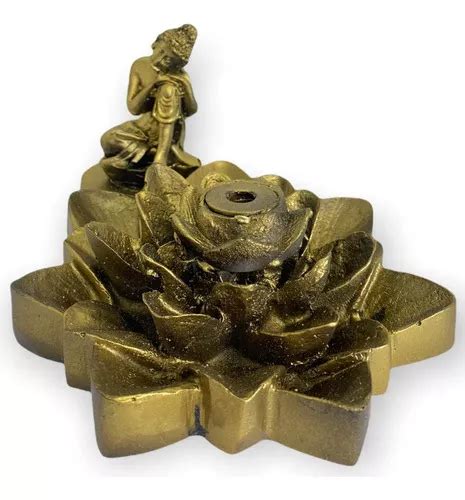 Quemador En Forma De Cascada Con Forma De Buda Arrodillado Dorado Flor