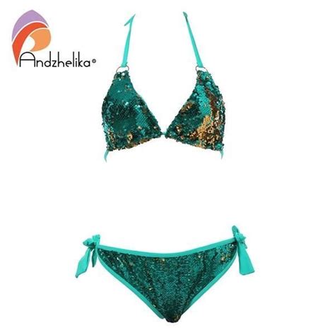 MAILLOT DE BAIN Andzhelika Bikini Double face à paillettes maillot de bain brésilien Sexy