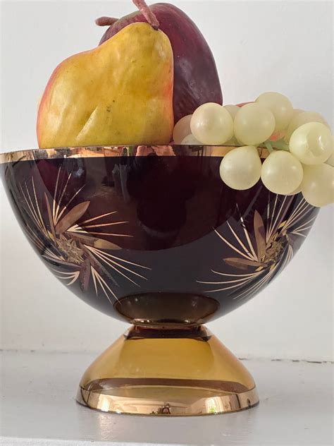 Vintage Footed Coloured Glass Fruit Bowl Faux Fruit Mid Century Modern Bohemian Glass Decor Etsy