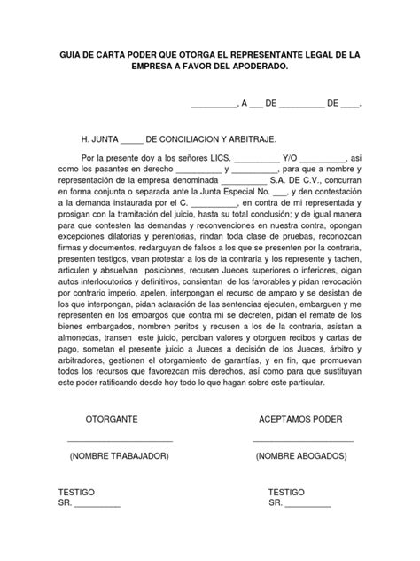 Guia De Carta Poder Representante Legal De La Empresa Pdf