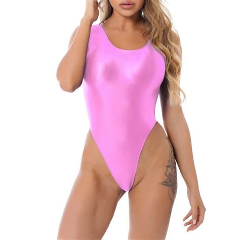 Iefiel Sexy Maillot De Bain Femme Piece Body Brillant Bikini Dos Nu Monokini Leotard Pour