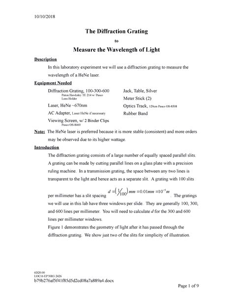 The Diffraction Grating To Measure The Wavelength Of Light The