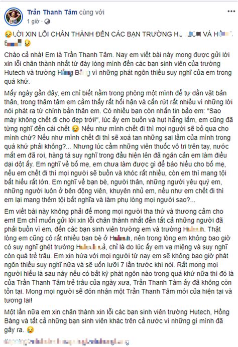 Hot girl trứng rán cần mỡ Trần Thanh Tâm lên tiếng xin lỗi trường ĐH nổi tiếng vì phát ngôn sốc