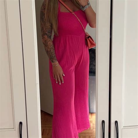 Lulus Pants Jumpsuits Lulus Hot Pink Wide Leg Jump Suit Smocked Top And Open Back Worn