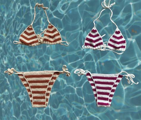 Crochet Striped Bikini Pattern Retro Crochet Bikini Top And Bottom Crochet Summer Pattern