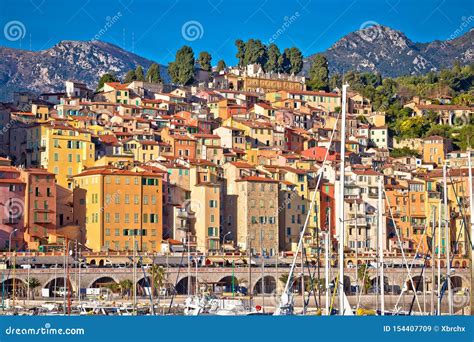 Colorful Cote D Azur Town Of Menton Harbor And Architecture View Stock