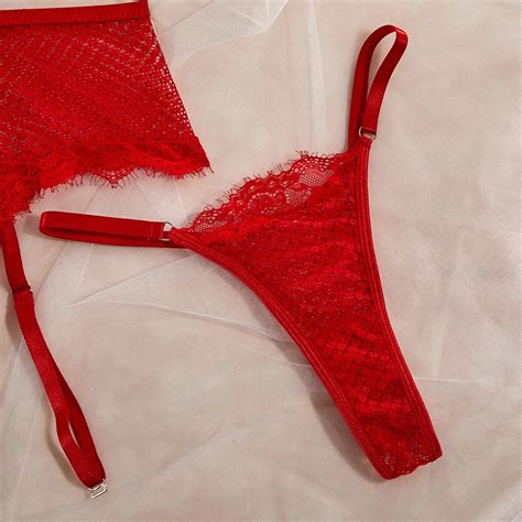 Sexy See Through Lace Lingerie Outfit Sexy Mesh Bra With Chain Soft Lingerie Bikini Suit