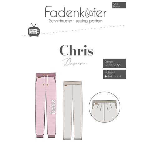 Papierschnittmuster Jogginghose Chris Damen Fadenkäfer Stoffladen I