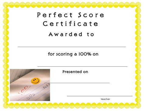 Perfect Score Award Certificate Template Download Printable Pdf