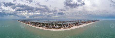Drone panorama over Clearwater beach in Florida at daytime with cloudy