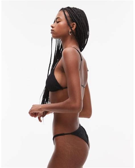 Arket Mix Match Smocked Textured Triangle Tanga Bikini Bottom In Brown Lyst Uk