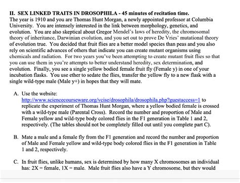 Solved II SEX LINKED TRAITS IN DROSOPHILA Minutes Of Recitation Answer