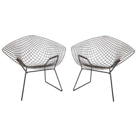Pair Of Smaller Black Wire Bertoia Childrens Chairs With Yellow Fabric