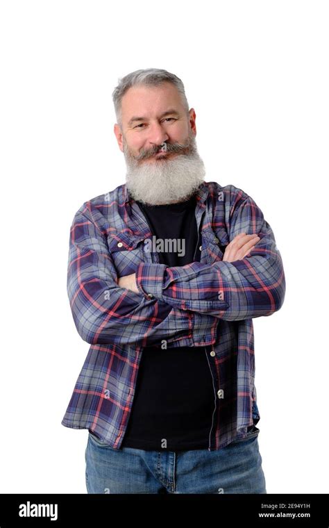 Studio Portrait Of Mature Bearded Man In Casual Clothes Looking To Camera Informal Lifestyle
