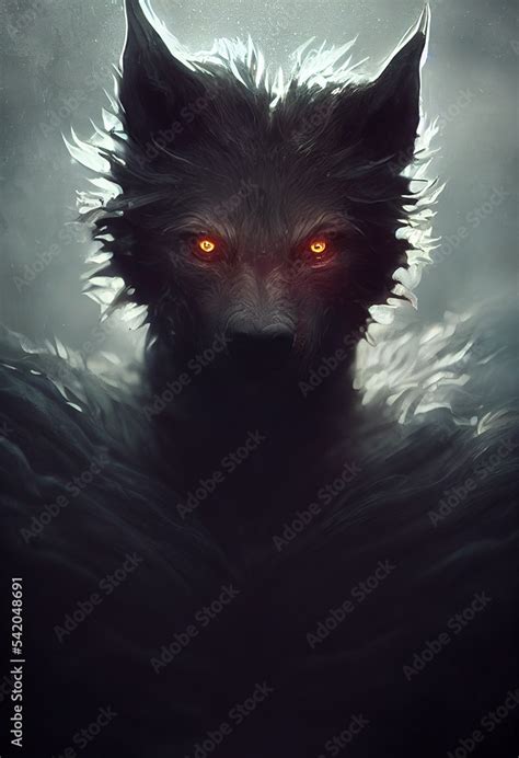 Loup Garou Werewolf Portrait Avec Des Yeux Rouges Stock Illustration