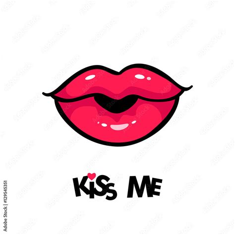 Sexy Female Mouth In Form Of Kiss And Kiss Me Lettering Vector Comic