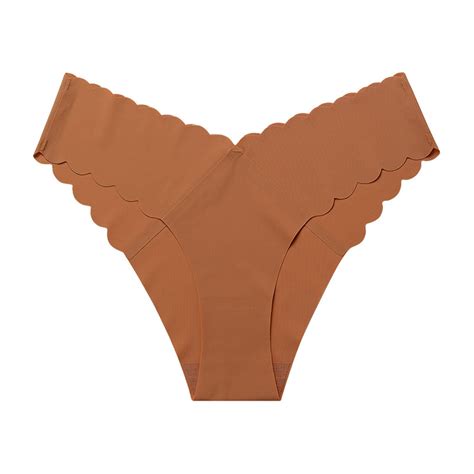 Tyghbn Women Casual Solid Wavy Lace V Shaped Waist Seamless Ice Silk Underwear Bikini Underwear