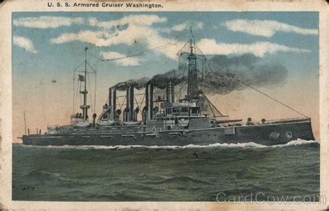 Uss Armored Cruiser Washington At Sea Battleships Postcard