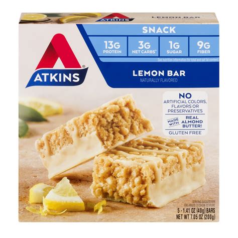 Atkins Gluten Free Snack Bar Lemon Bar Keto Friendly 30 Count