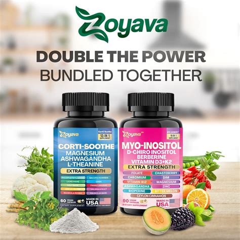 Zoyava Soothe and Smooth Bundle: Cortisol 60 and Myo-Inositol 90 Capsu