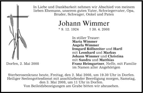 Traueranzeigen Von Johann Wimmer Trauer Merkur De