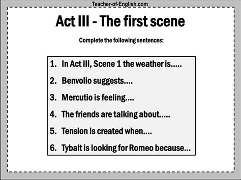 Romeo Juliet Lesson 22 Act 3 Conflict Worksheet English Year 5