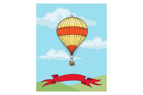 Flying Hot Air Balloon Card Background T Graphic By Vectortatu