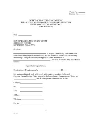 Fillable Online Co Jefferson Tx Usengdocumentspipeline Permit Policy