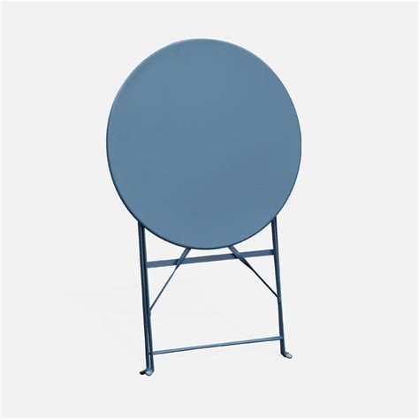 Table de jardin bistrot pliable Emilia ronde bleu grisé Table ronde