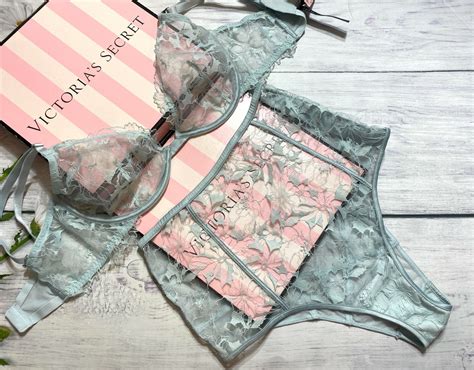 Victorias Secret LUXE LINGERIE Unlined Demi Bra High Waist Panty Set Dusty Blue EBay