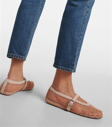 Leather Trimmed Fishnet Ballet Flats In Beige Alaia Mytheresa