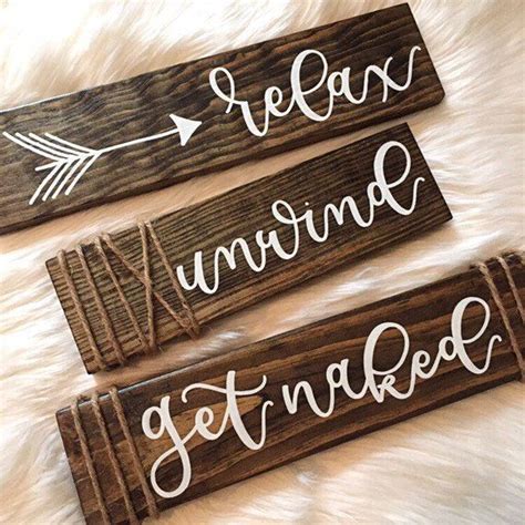 Rustic Bathroom Decor Handpainted Wood Sign Bathroom Sign Relax Unwind Get Naked