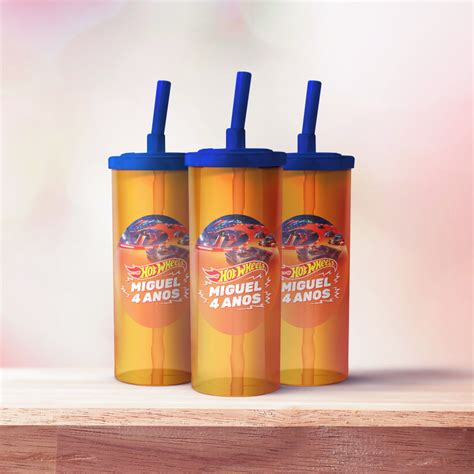 Copo Long Drink Tampa E Canudo Hot Wheels Elo
