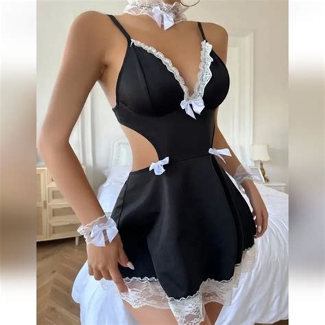 Exyfunshop Intimates Sleepwear Sexy Lingerie Adult French Maid Cosplay Costume Nighty