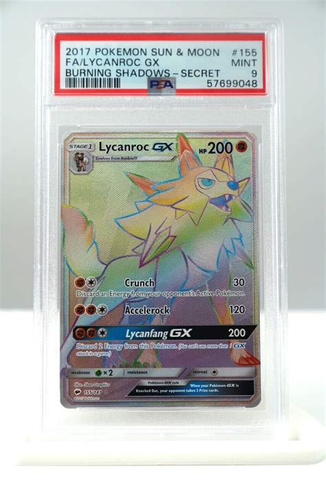 2017 Pokemon Card Burning Shadows 155 147 Lycanroc Gx Secret Rainbow Psa 9 Mint Ebay