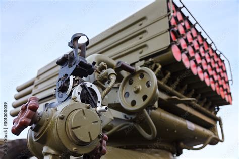 Part of the sighting mechanism of artillery gun. Close up Stock Photo ...