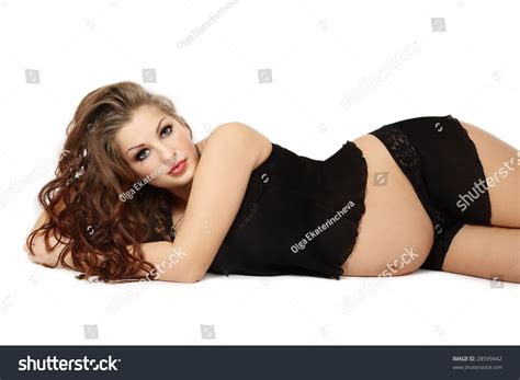 Beautiful Pregnant Woman Sexy Black Lingerie Stock Photo 28599442 Shutterstock