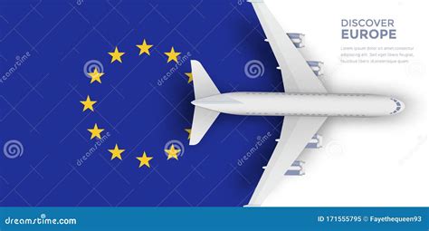 Europe Travel Flag Banner Concept Plane Flying Over The Flag Of