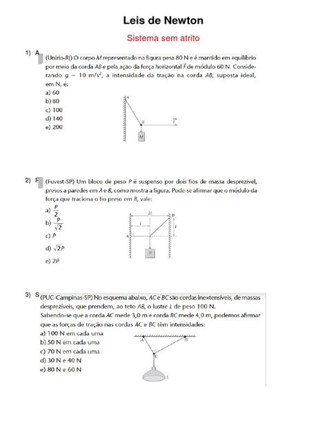 Lista De Exercícios Leis De Newton 9 Ano Pdf - Lista de Exercícios - Leis de Newton | PDF