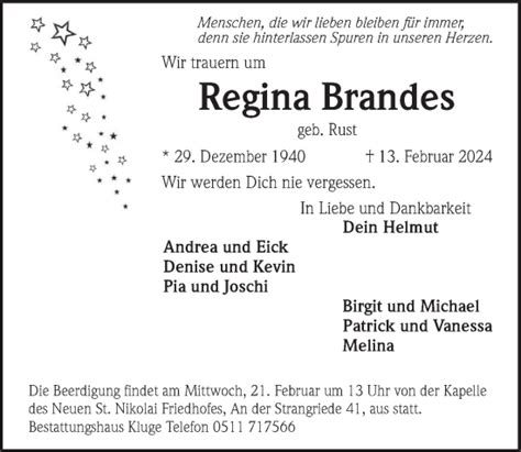 Traueranzeigen Von Regina Brandes Trauer Anzeigen De